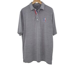 USAG Mens Large Gray Heathered Golf Polo‎ Shirt USA Flag Accent Short Sleeve